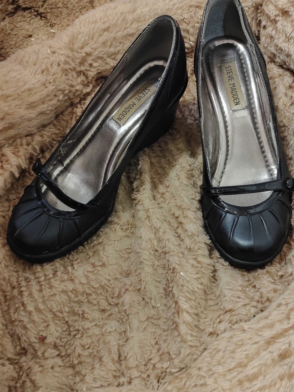 Steve Madden Black Mary Jane Wedge Heels